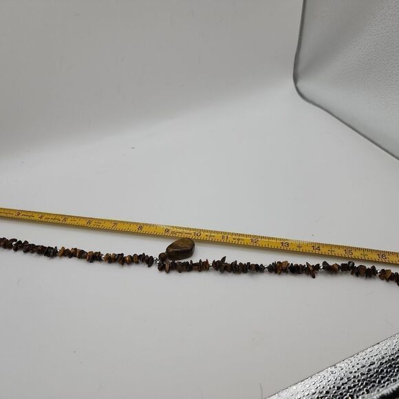 Natural Tiger Eye Stone Necklace Pendant Beaded 16 in Silver Tone Screw Clasp - Picture 5 of 6